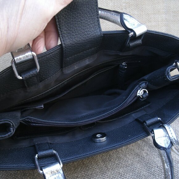 Black Nine West Tote Purse Faux Leather - Picture 7 of 16